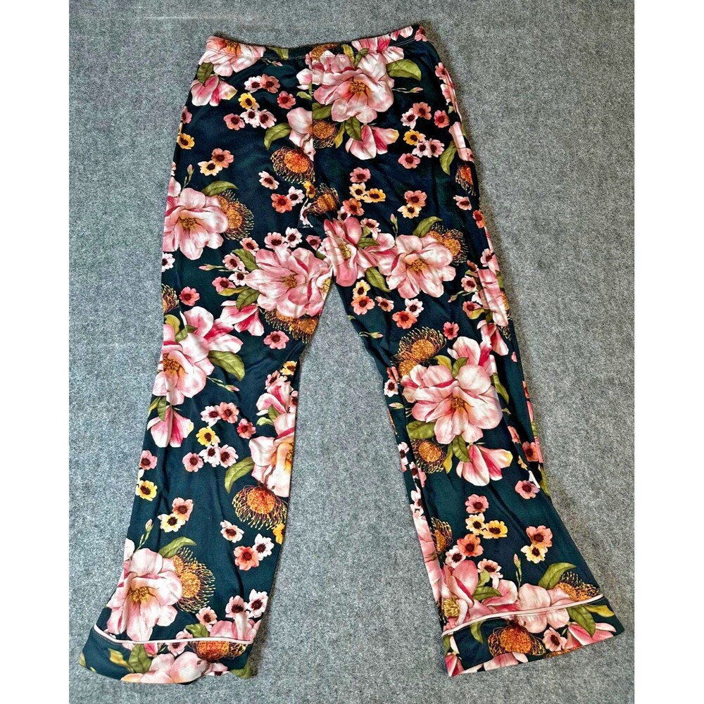 Room Service Pajama Pants M Black Dark Floral Lounge Sleepwear Relaxed Bottoms